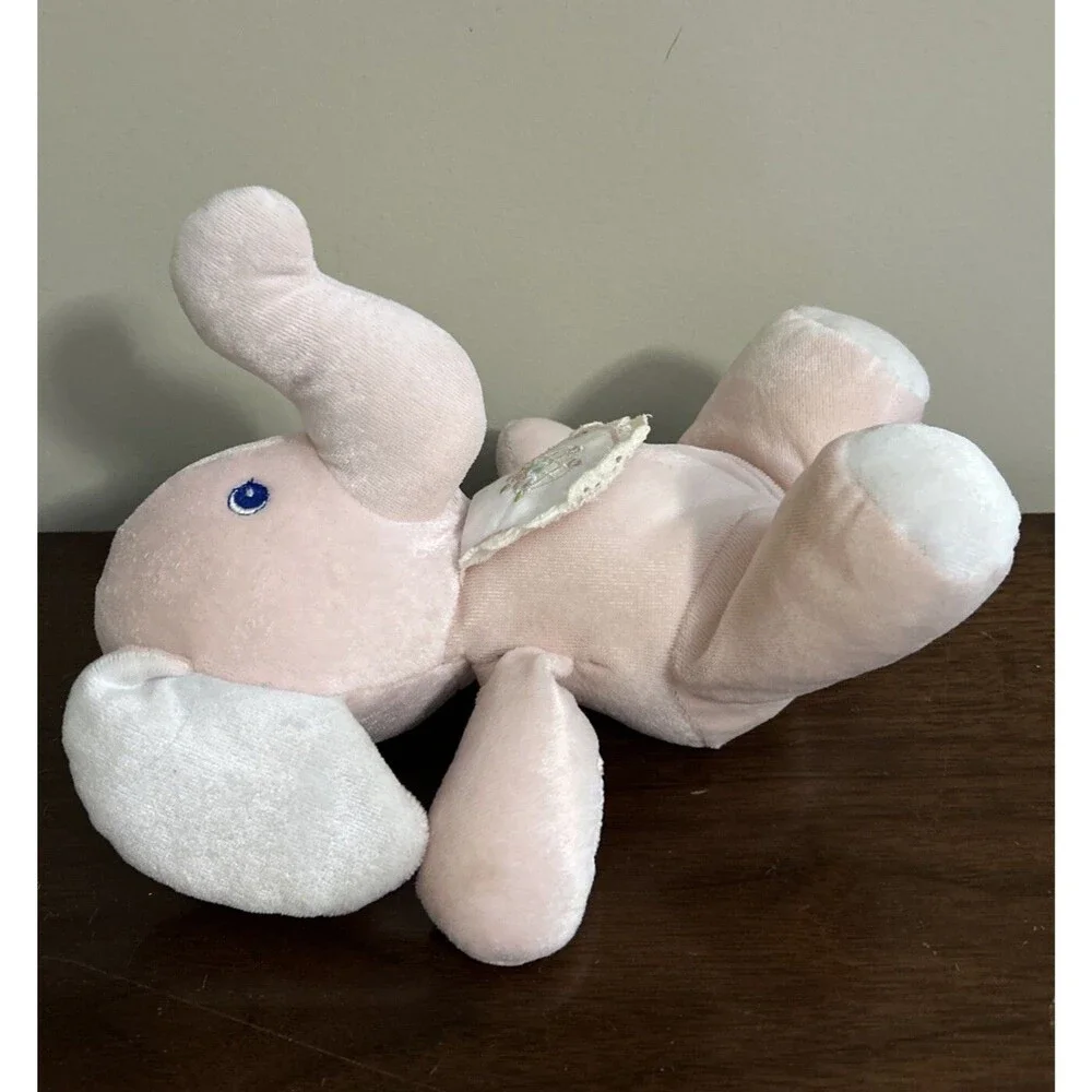 Animal Fair Pink Elephant Rattle Baby Plush Toy Bib Vintage 9